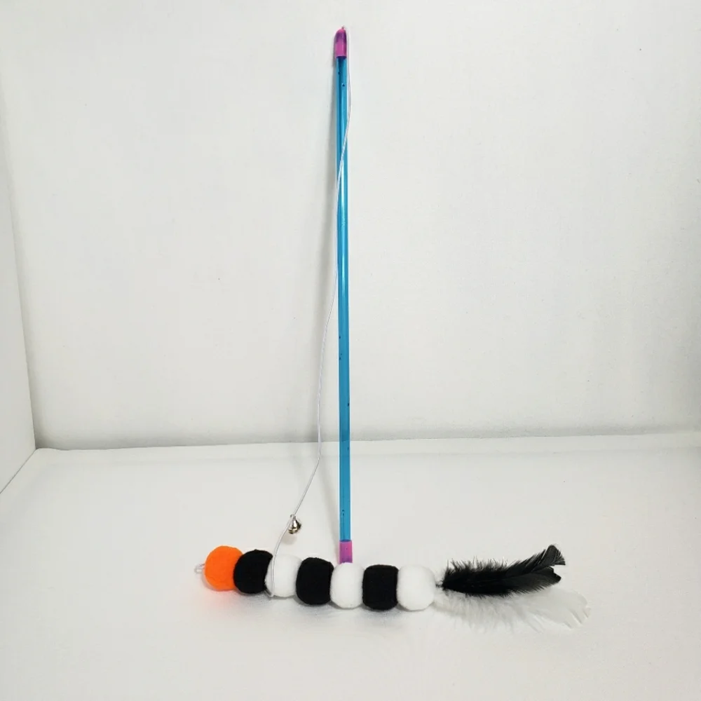 Cat Elastic Rope Pom Pom Feather Teaser Stick Cat Toy Wand